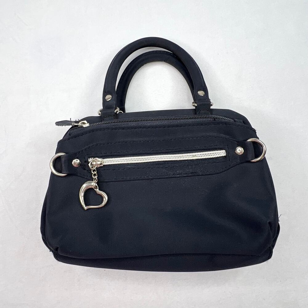 Vintage 90s Black Nylon Mini Multi Zip Purse